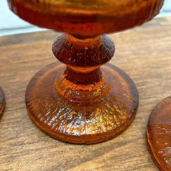 Vintage Ravenhead Siesta Mid Century Textured Stemmed Amber Glasses Set Of Four - Picture 15 of 16